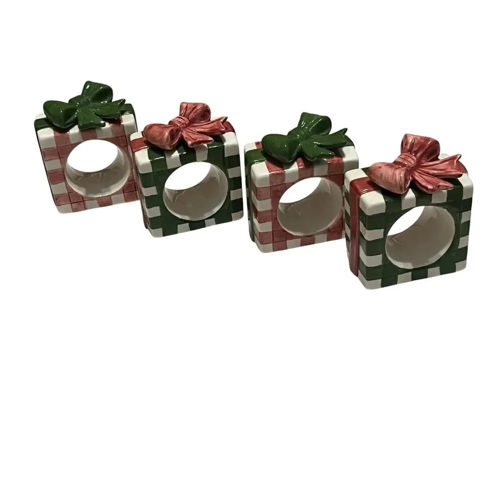Ceramic Present Gift Box Napkin Rings Set of 4